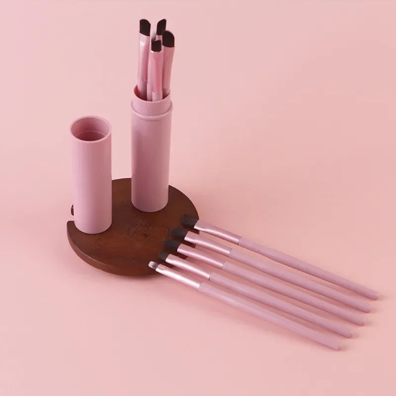 5pcs/set Makeup Brushes In Barrels Portable Set Eye Shadow Brushes Eyebrow Brush Lip Brush Nose Shadow Brush Face Makeup Brushes Qme Pink