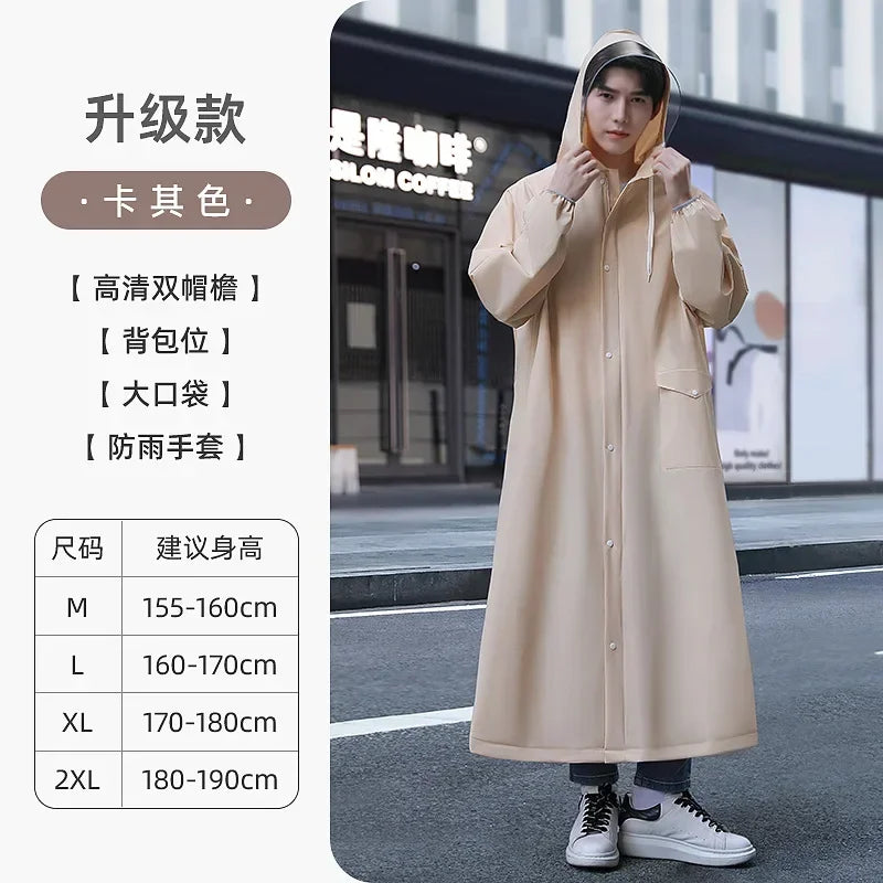 Long Style Environmental Rain Jacket, Zipper Hooded Poncho, Motorcycle Rainwear, Women/Men Hiking Poncho for Summer Qme khaki upgradation M