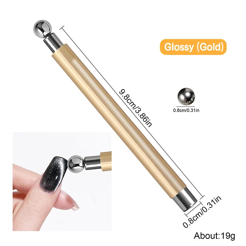 Double-end Cat's Eye Nail Magnetic Stick Glossy Steel Balls 8 Strong Qme Gold