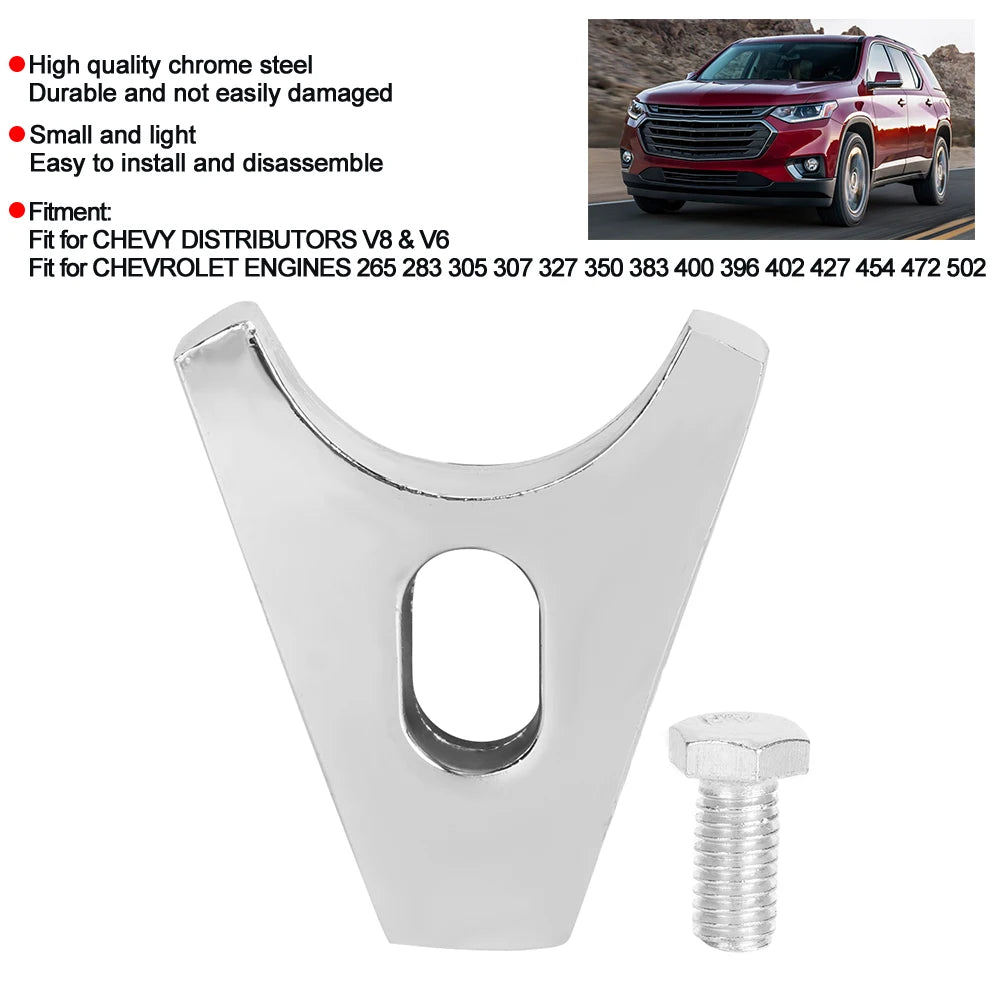 Car Accessories Hold Down Clamp Distributor Clamp Chrome Steel Hold Down SBC Fit for V8 V6 Distributor Clamp Hold Down Qme