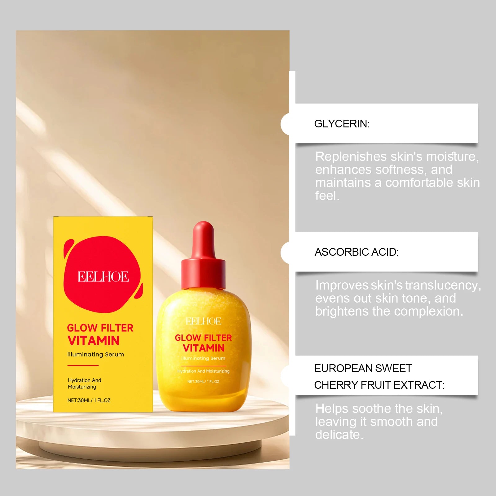 Vitamin C Illuminating Serum Brightening & Hydrating Facial Serum Even Skin Tone Soothes Dryness Daily Skincare Glowing Essence Qme