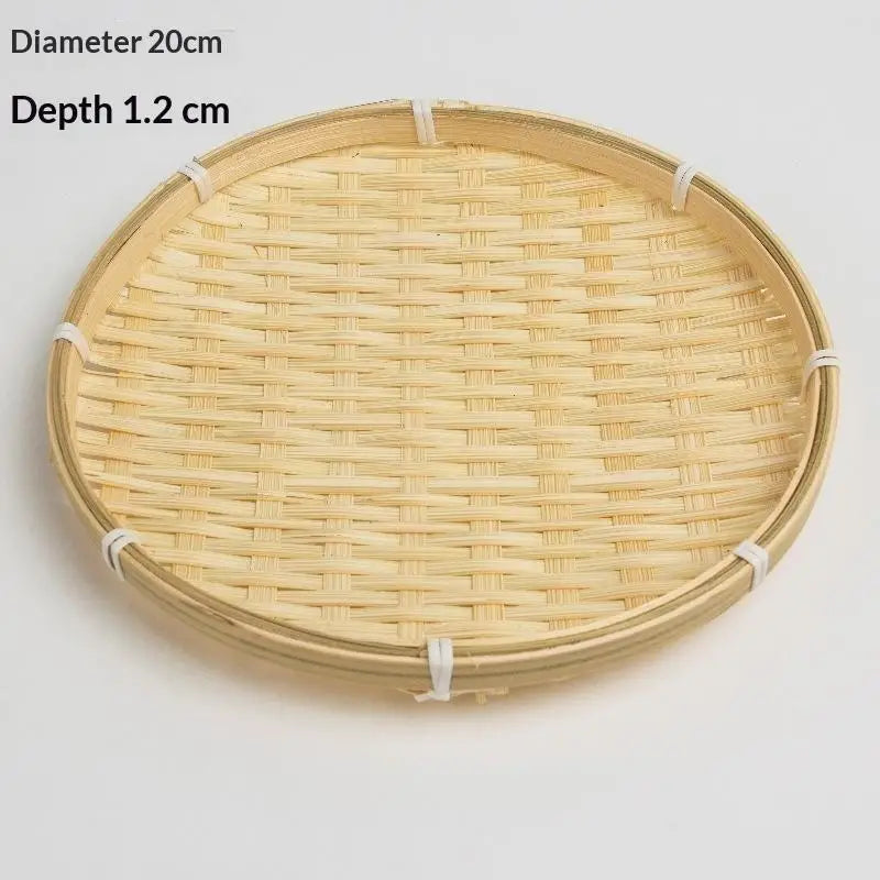 Handwoven Natural Bamboo Tray Sturdy Eco Friendly For Storage Serving Home Decor Qme A4