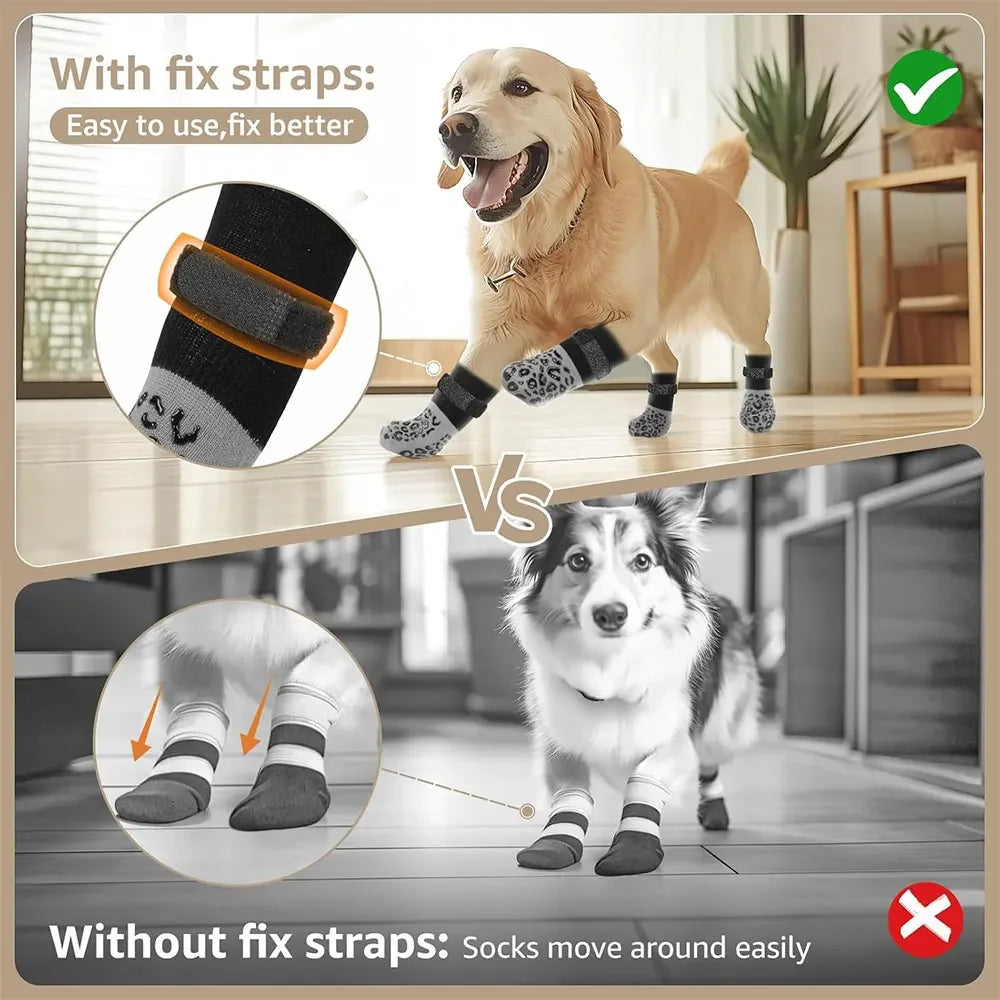 4pcs Dog Paw Protectors Anti-Slip Boots with Traction Control Adjustable Socks for Injured Paws Senior Dogs Qme