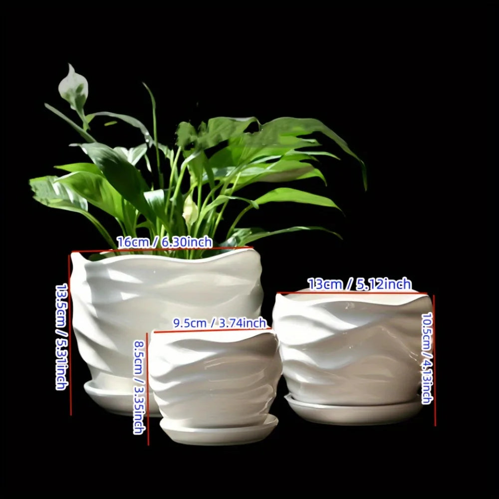 Ceramic Plant Pots Set of 3 Planters with Drainage Holes Flower Pot Outdoor Indoor Modern Decor for Garden Succulent Pots Qme