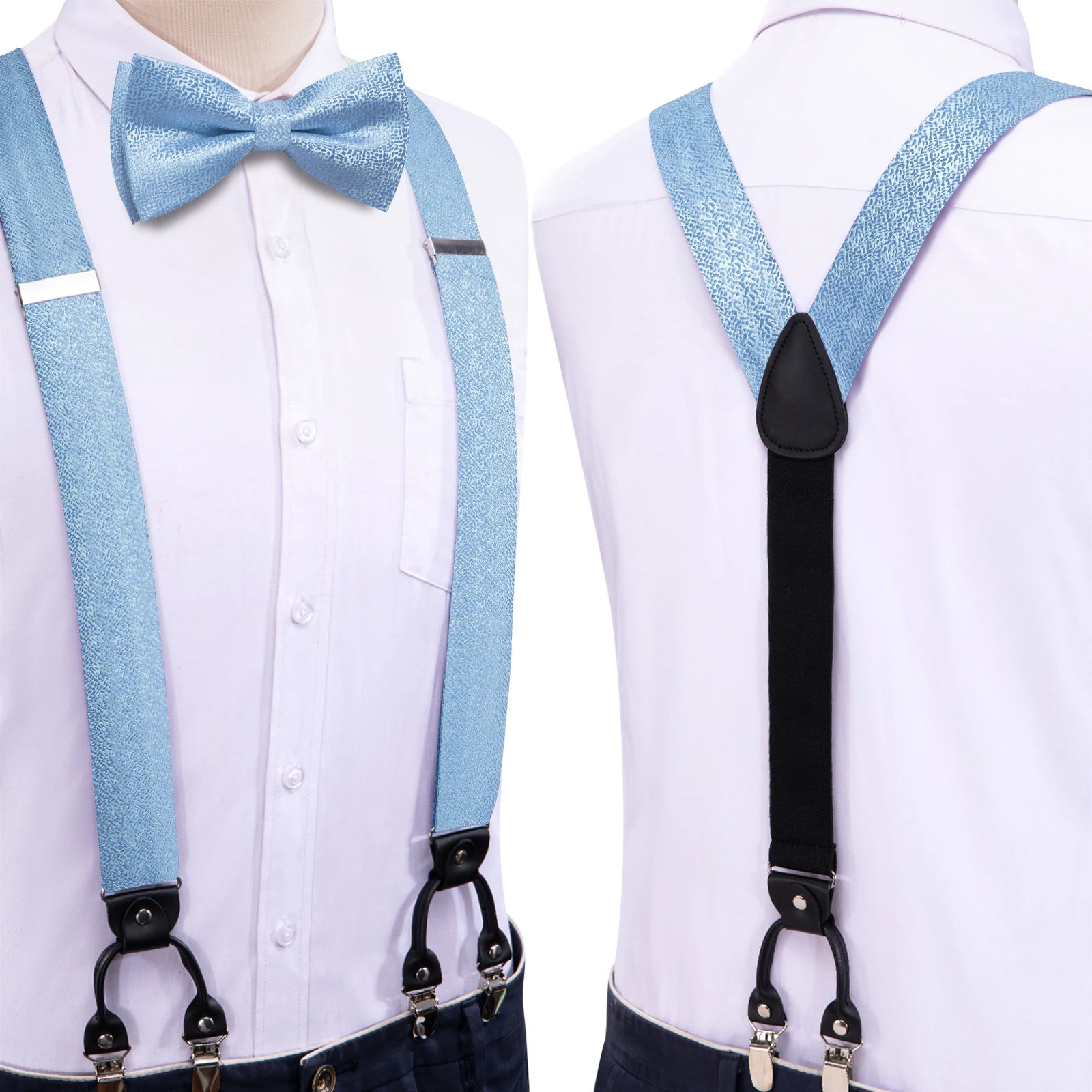Hi-tie Silk Mens Braces Bowtie Hanky Cufflinks Y Back Clip Adjustable Qme BD-3187