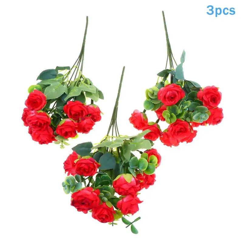 Artificial Silk Rose Bouquet - Add Timeless Beauty to Your Wedding, Home or Holiday Decor with These Lifelike Fake Roses Qme Red 3pcs
