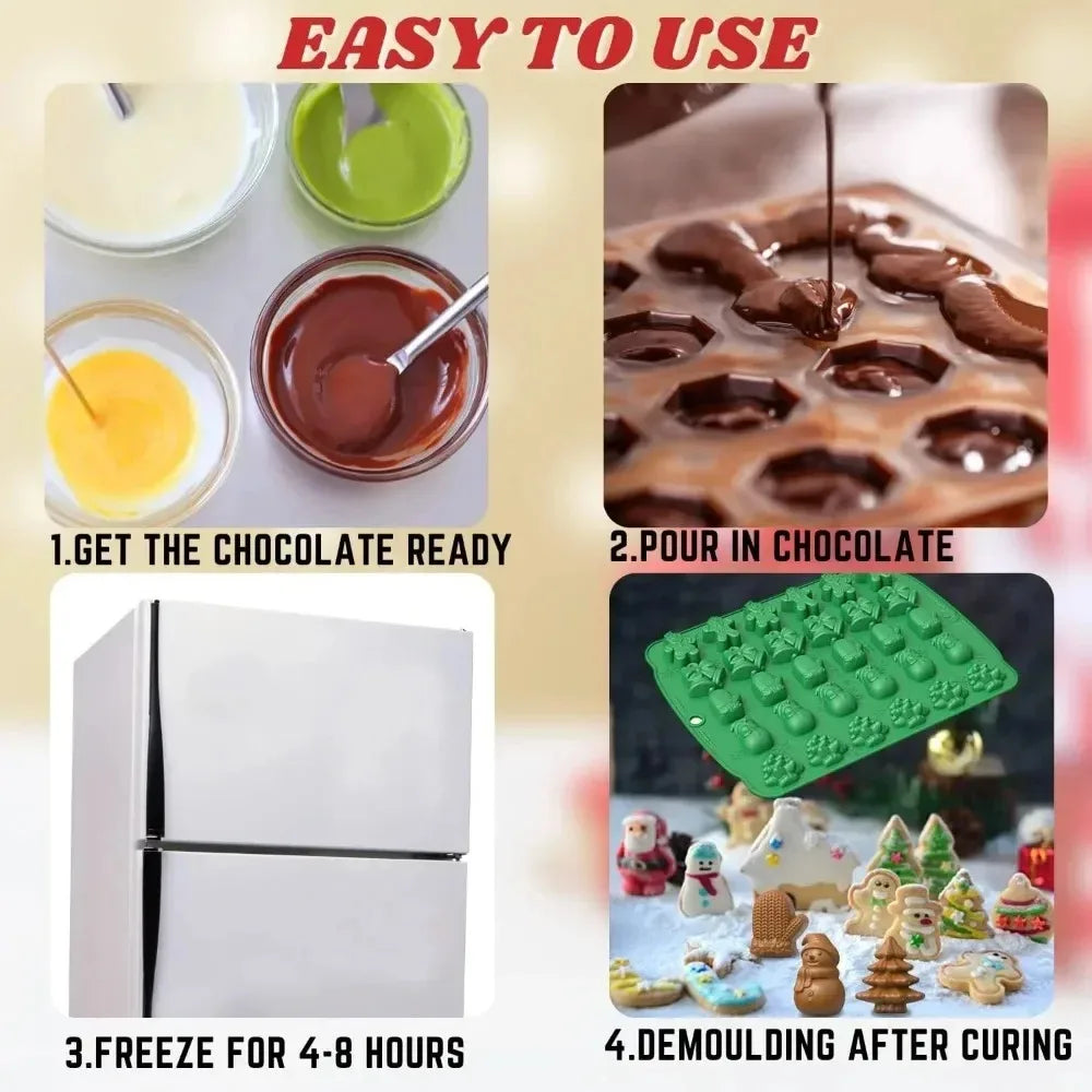 Christmas Silicone Candy Mold Gingerbread Tree Snowman Reusable Food Qme