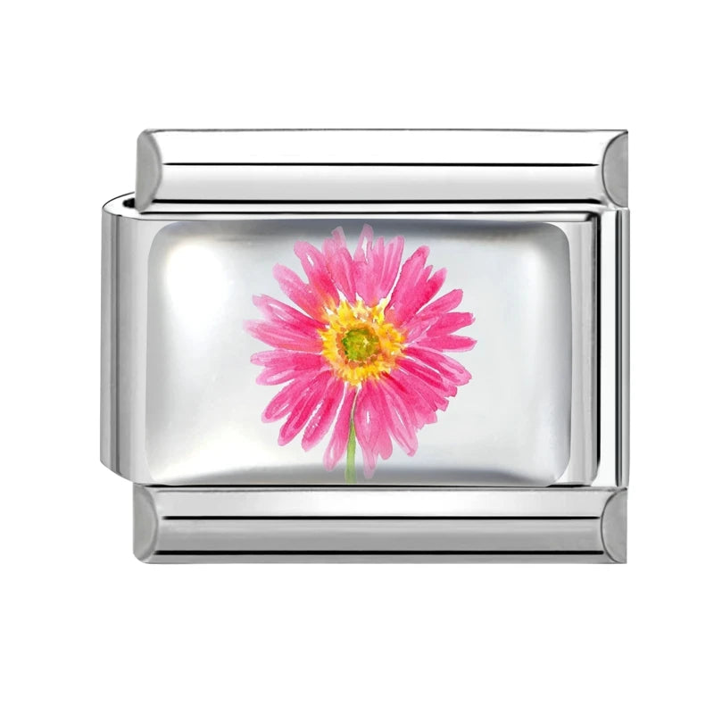 Colorful Brilliant Flowers Sunflower Lotus Tulip Charm Italian Link