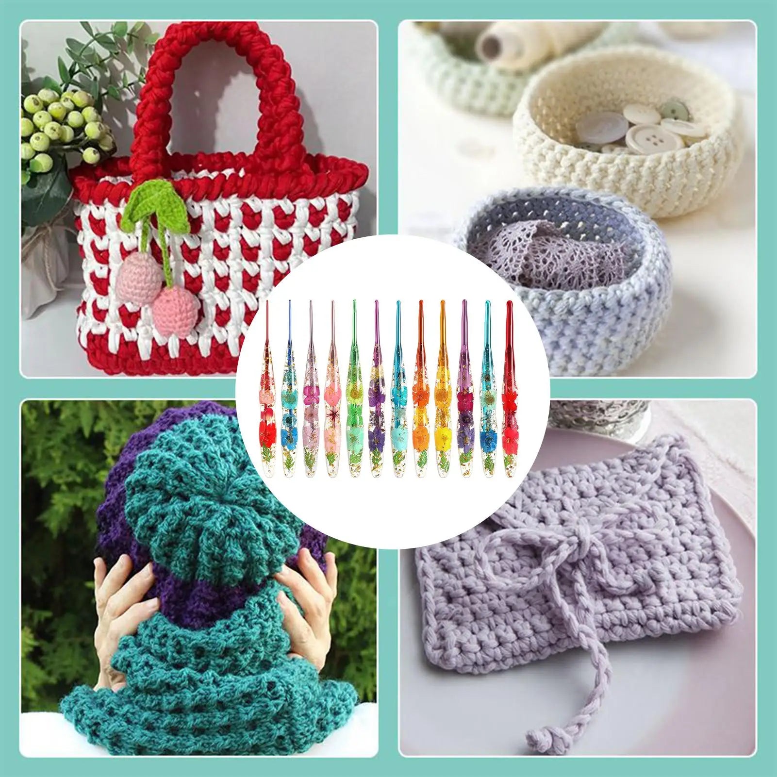 Crochet Hooks 9 Flower Pattern Resin Handle Knitting Yarn Hook Women Qme