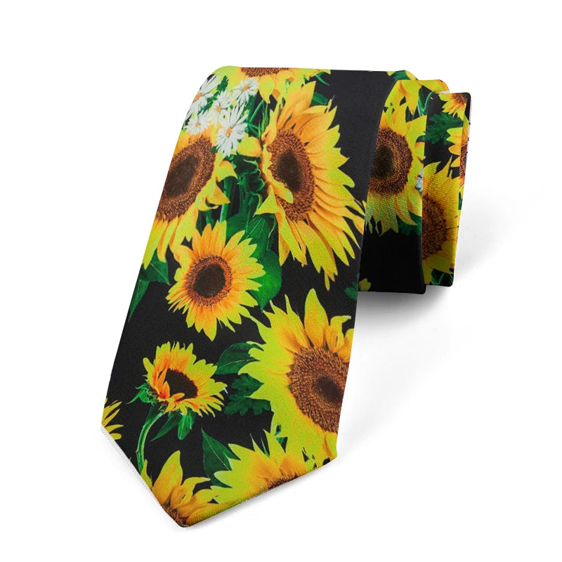 Funny Cartoon Dog Sunflower Print Tie Fashion Casual Polyester Men's Qme style10