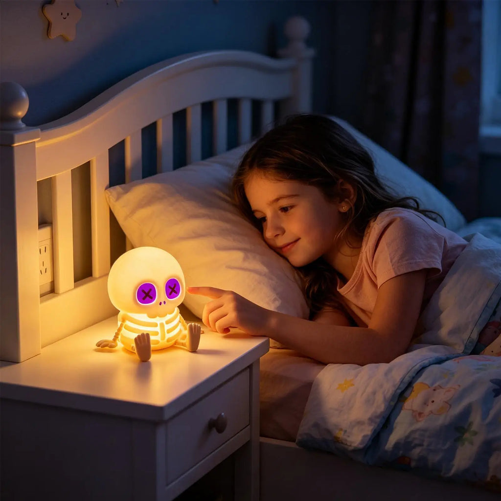 Skeleton Night Lights Cute Nightlight Halloween Decor Bedside Lamp For Halloween Party Indoor Home Bedroom Dorm Apartment Table Qme