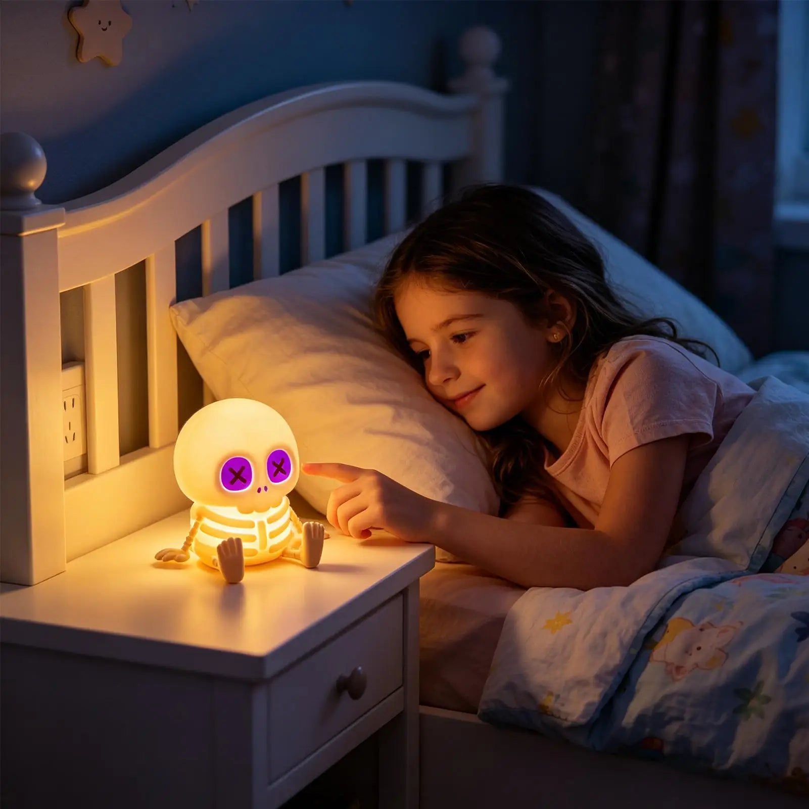 Skeleton Night Lights Cute Nightlight Halloween Decor Bedside Lamp For Halloween Party Indoor Home Bedroom Dorm Apartment Table Qme