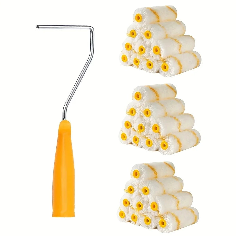 10 paint roller sets and 1 handle, 4 inches, paint roller tool set, metal, plastic, fabric material Qme