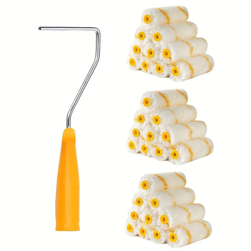 10 paint roller sets and 1 handle, 4 inches, paint roller tool set, metal, plastic, fabric material Qme