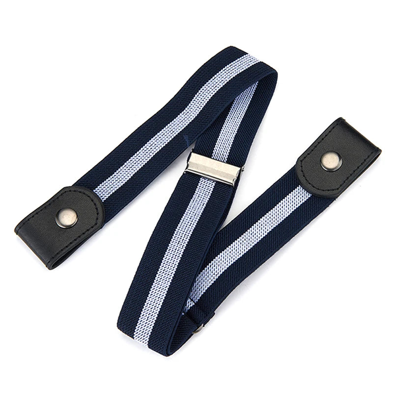 Buckle-free Waist Belt Jeans Pants No Buckle Stretch Elastic Women Qme stripe