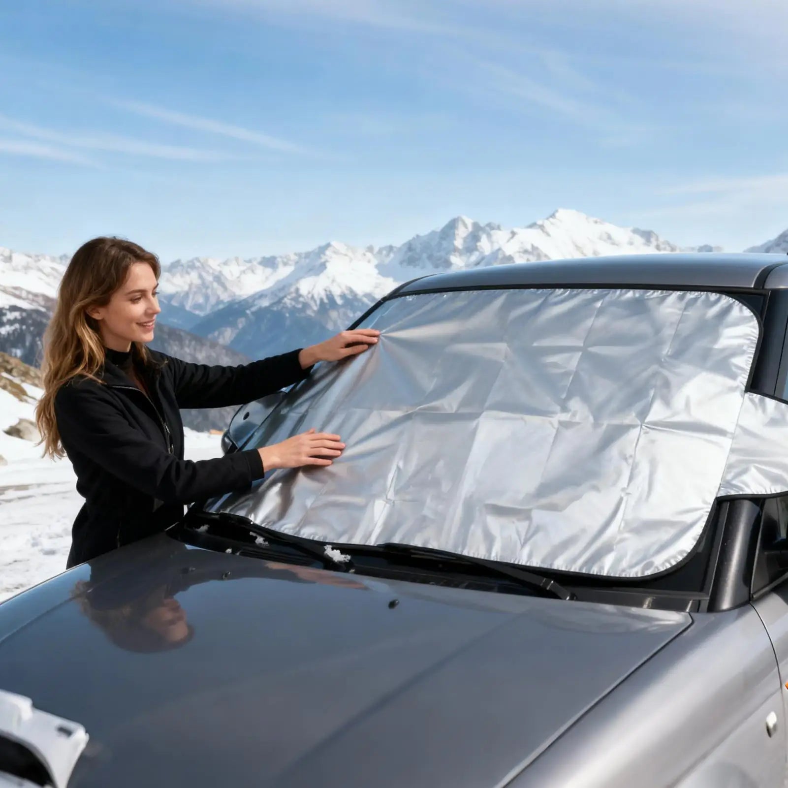 Windshield Snow Cover Folding Freeze Window Protector 59.06x27.56x0.39 inches Car Snow Cover for Daily Commuting Winter Qme