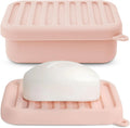 Portable Silicone Travel Soap Case Leak Proof Drainage Lid Layer Qme Pink 1PC