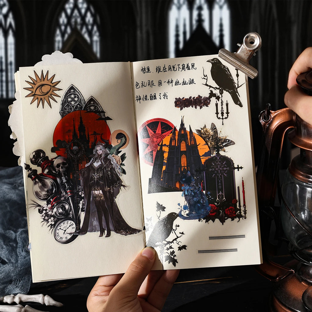15 Sheets/Bag Halloween Horror Castle Theme Stickers for Scrapbooking DIY Collage Material Phone Case Frame Decoration Qme