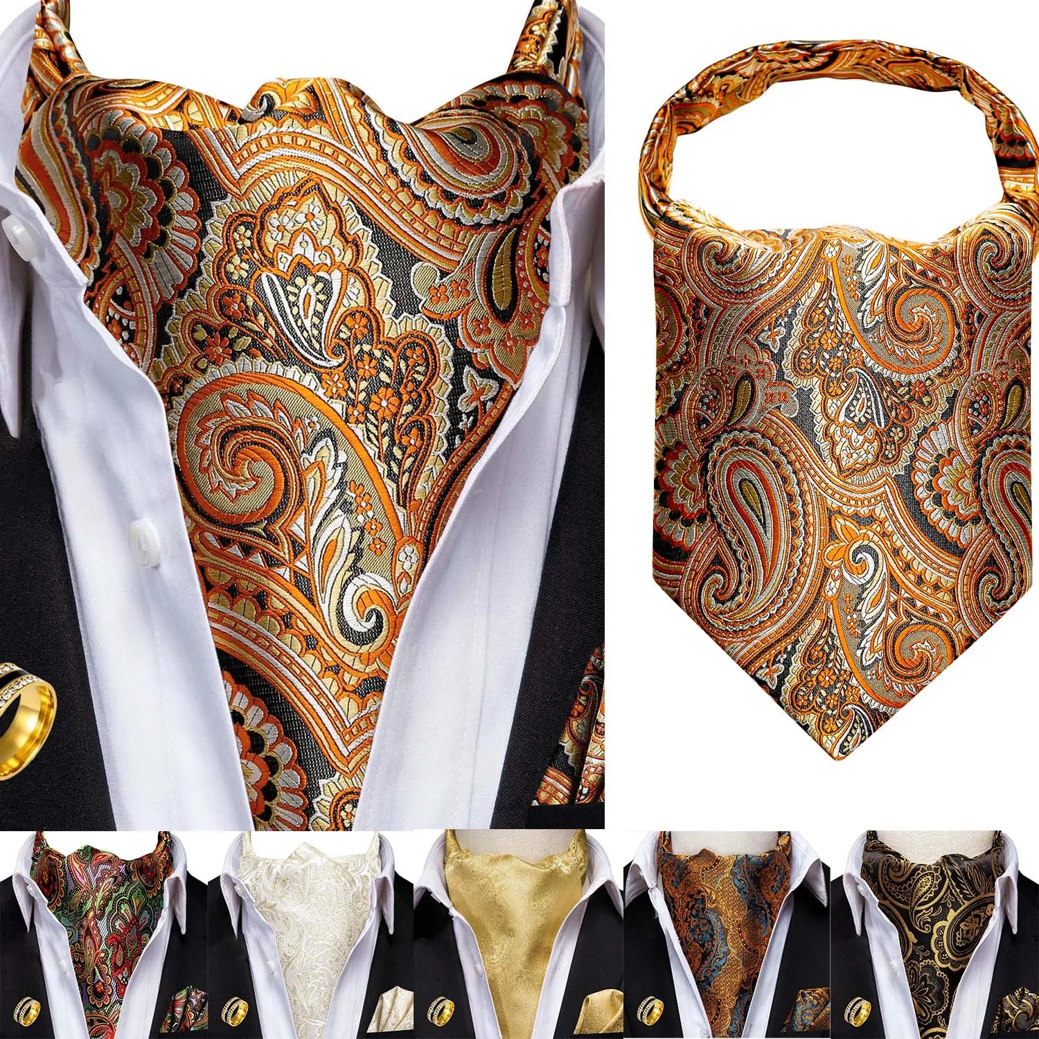 Ascot Tie Classic Cravat Pocket Square Decorative Ring Fashion Men's Qme