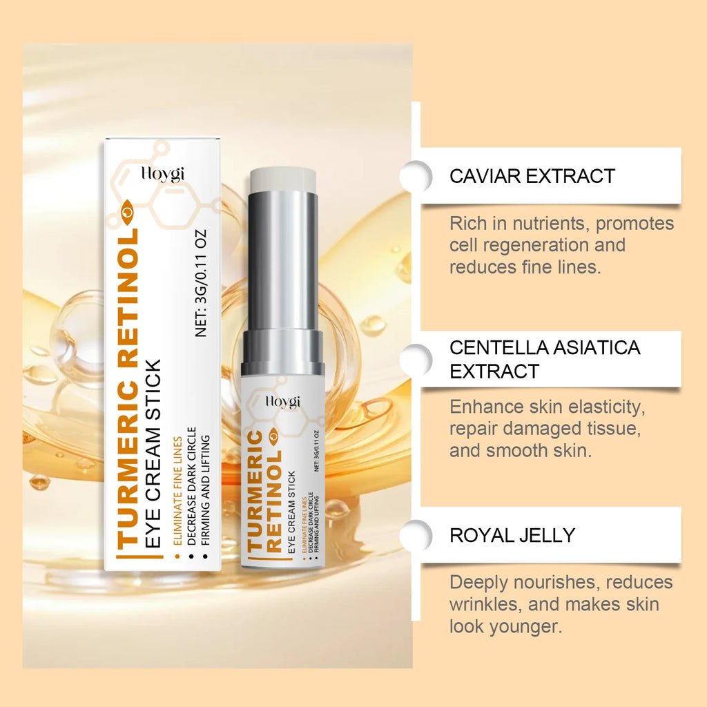 Turmeric Retinol Eye Cream Stick Anti Puffiness Dark Circle Removal Eye Bag Stick Fade Fine Line Brighten Moisturizing Skin Care Qme