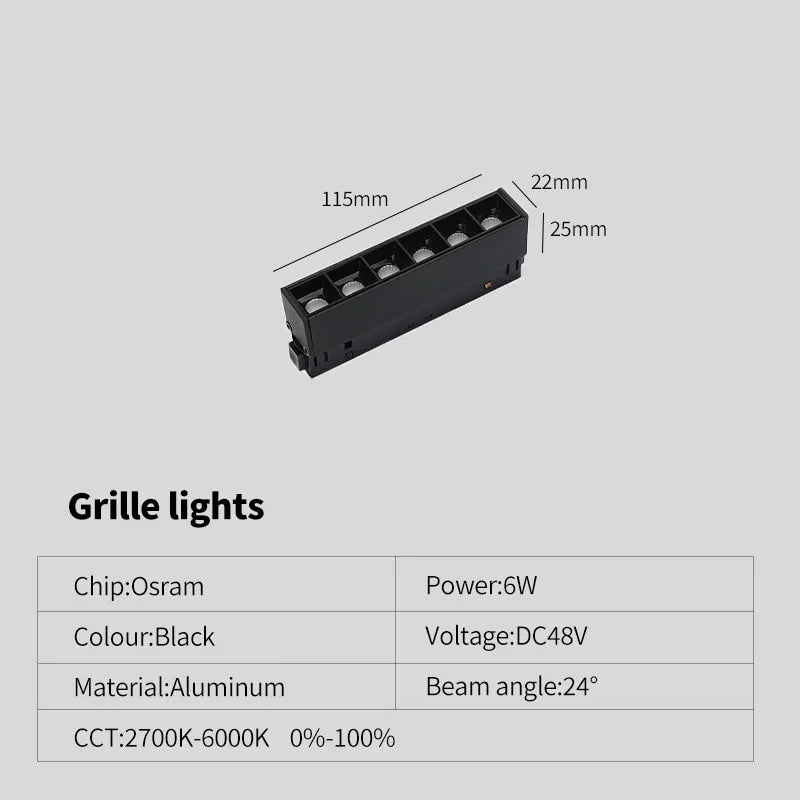 New Magnetic Track Light Dimmable Remote Control 48VLed Ceiling Lamp Track Rail Lighting No Main Light Design Spotlight Qme grille light 6w Natural light 4000K