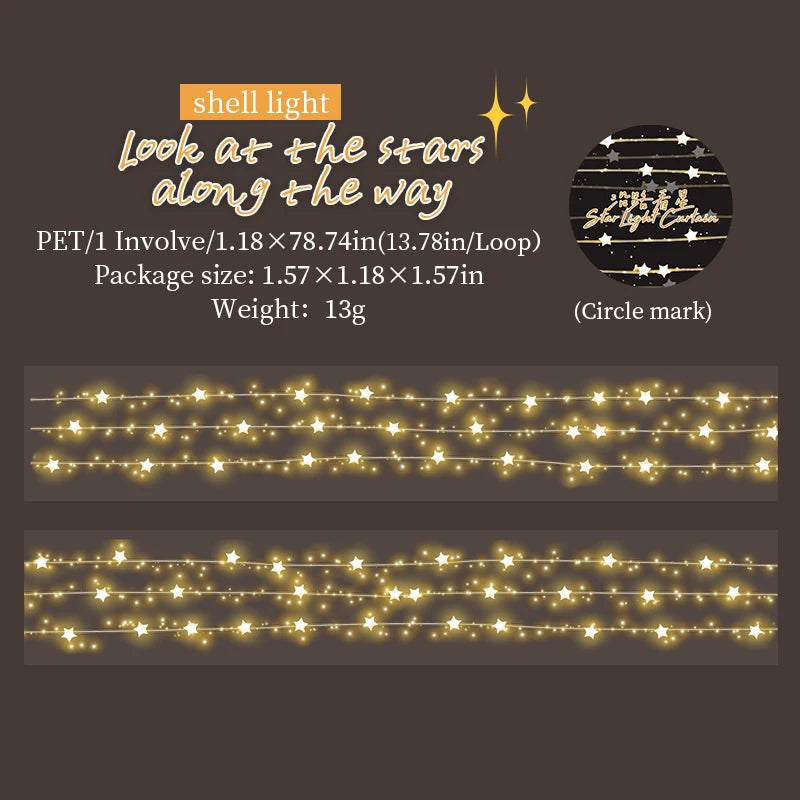 1 Roll Glitter Star String Light Fringe Themed Decorative Tape for Scrapbooking DIY Frame Collage Laptop Phone Cup Luggage Guita Qme S23968-3