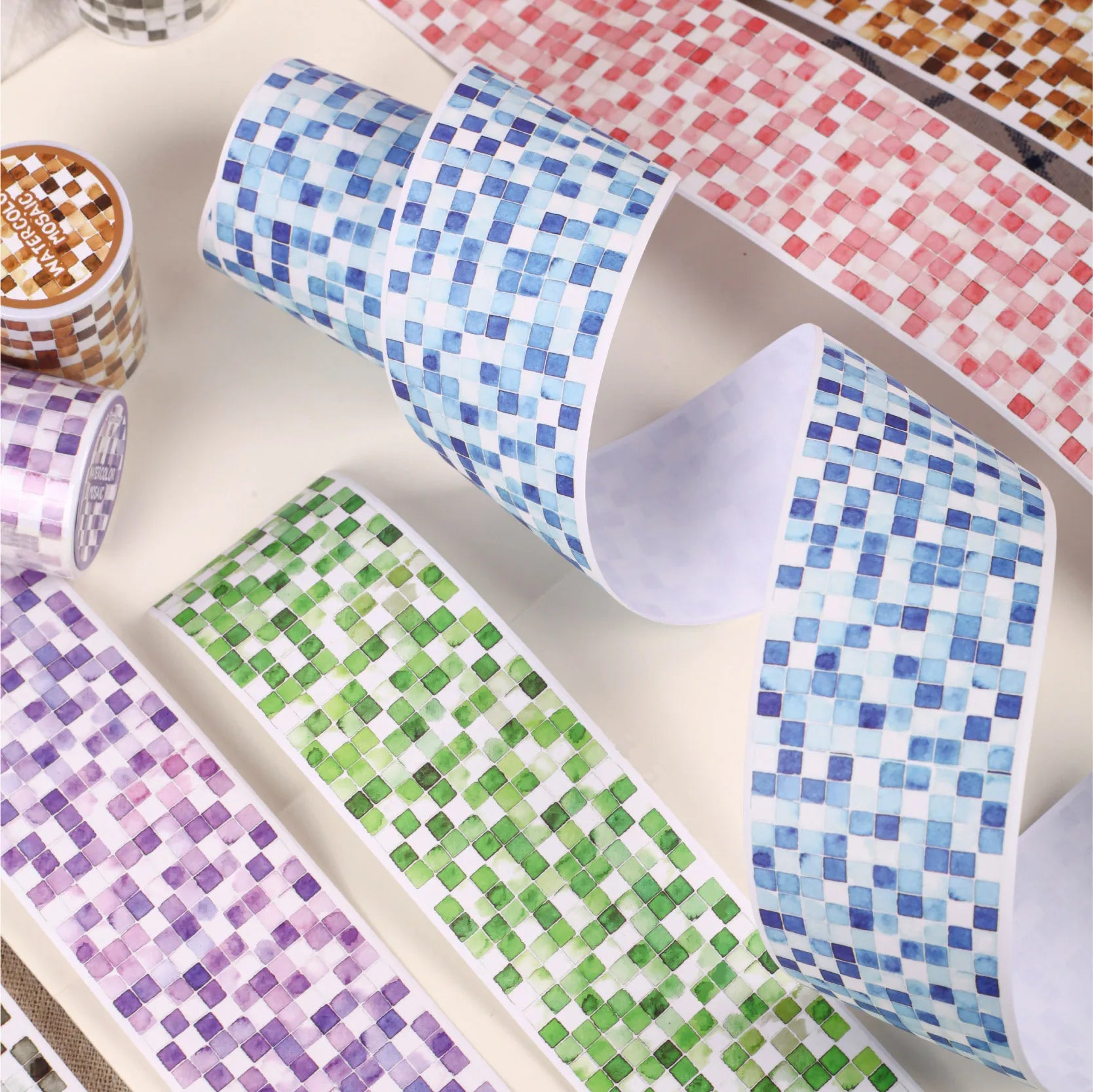 Kawaii Watercolor Mosaic Washi Tape 50mm X 2m Decorative Adhesive Tape Cute Scrapbook Stickers Handmade Masking Stationery Qme