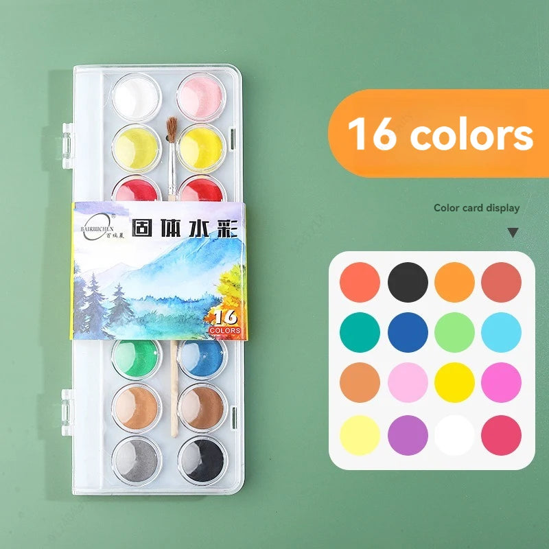 12/16/28/36/48 Colors Portable Solid Watercolor Paint Set Art Supplies for Amateur Hobbyists Painting Lovers Art Drawing Tools Qme 16 colors