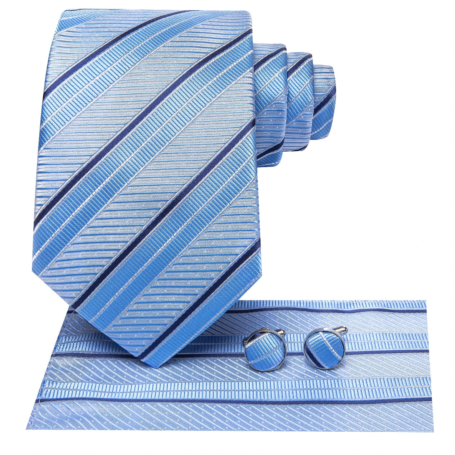 Hi-tie Light Blue Striped Business Mens Tie Jacquard Necktie Qme