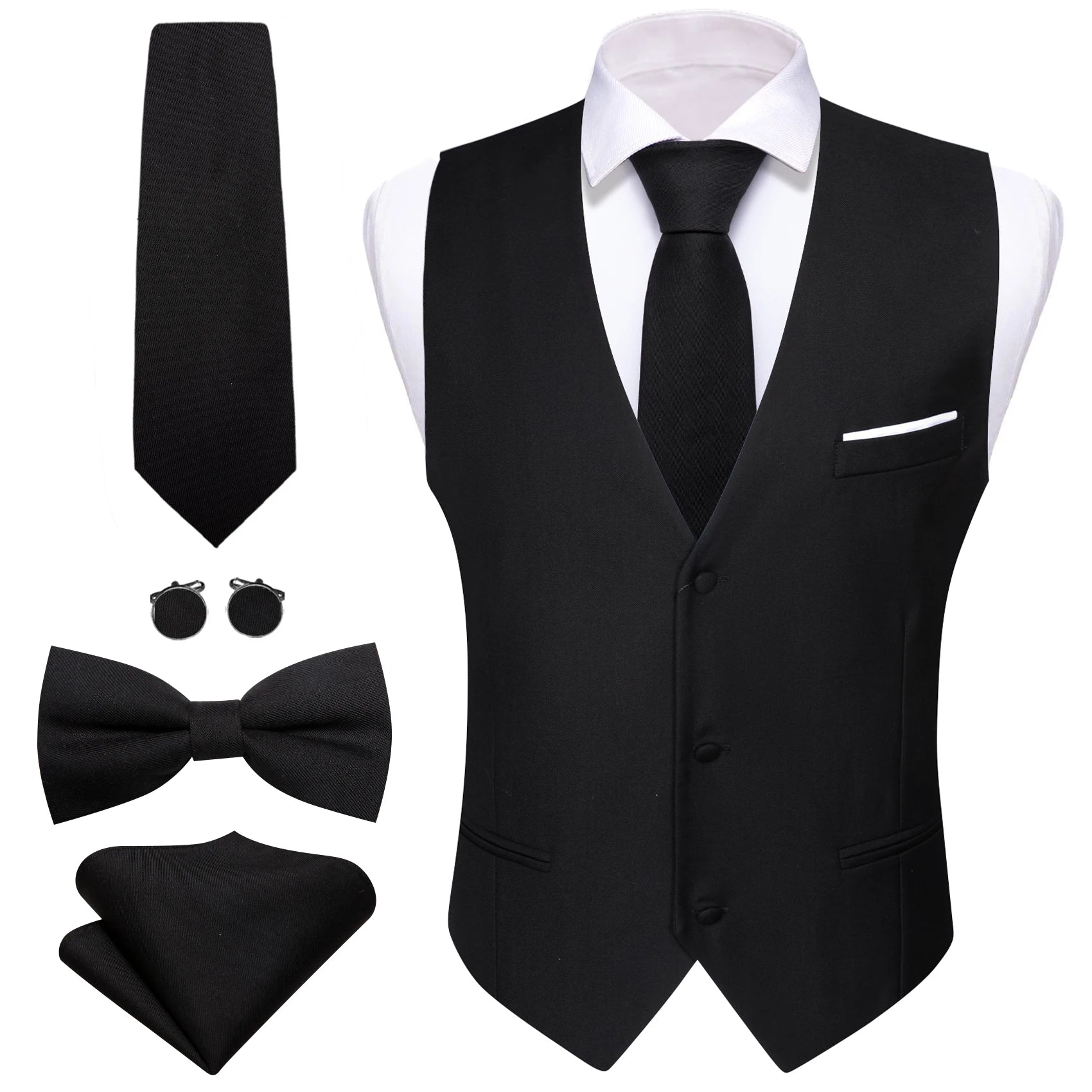 Men's Stain Vest Tie Bow Hanky Cufflinks Multicolored Waistcoat Qme MJ-2424 XL