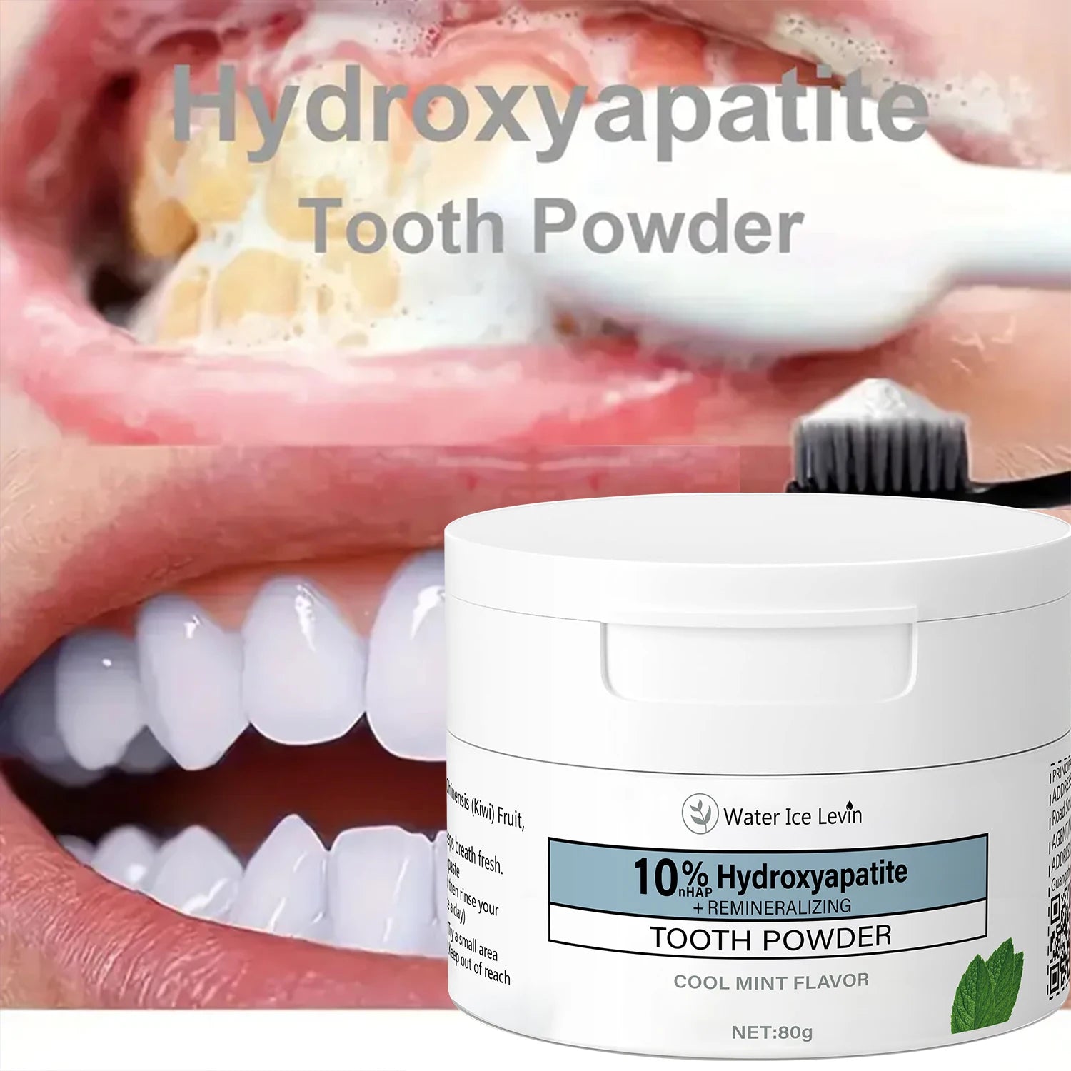 Tooth Powder with Cool Mint Flavor - Multi-functional Teeth Cleaning & Fresh Breath Formula with Charcoal & Hyaluronic Acid Qme