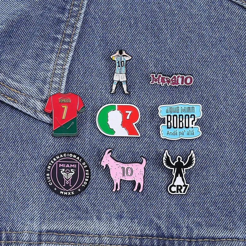 Football Star Surrounding Enamel Pins Letters Cr7 Football Club Messi 10 As Lapel Metal Badge Brooch Jewelry Gift In Wholesale Qme