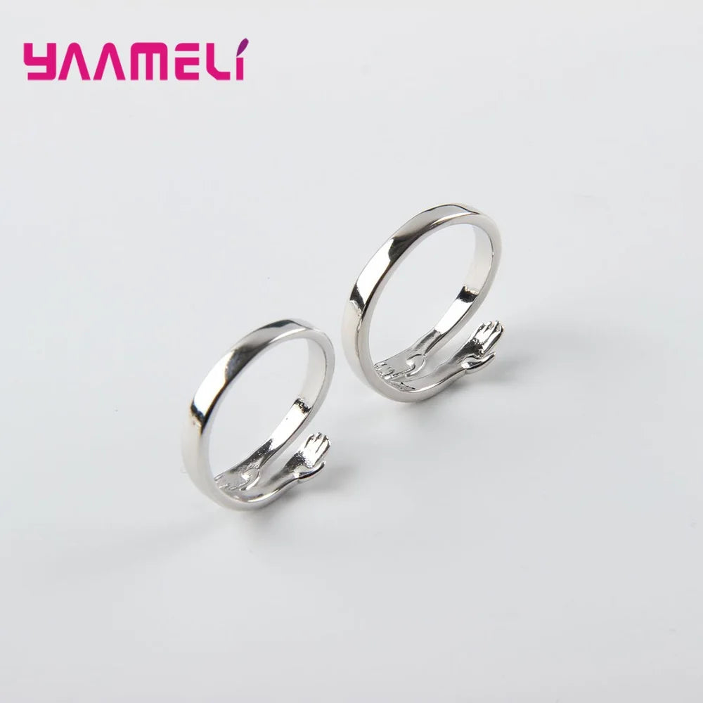 Novelty Love Hug Charms Open Band Adjustable Ring for Men Women 925 Sterling Silver Color Couple Lover Dating Jewelry Qme