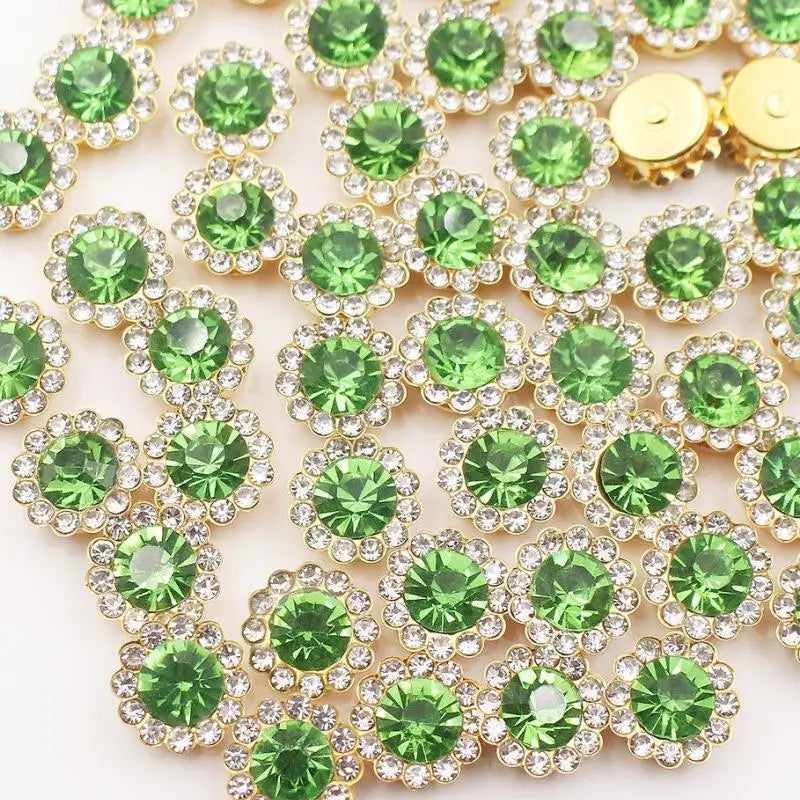 10/12mm Round Crystal Glass Sewing Stone Glue-on Claw Rhinestones Gold Base Button Sew On Rhinestones For Diy Clothes Crafts Qme