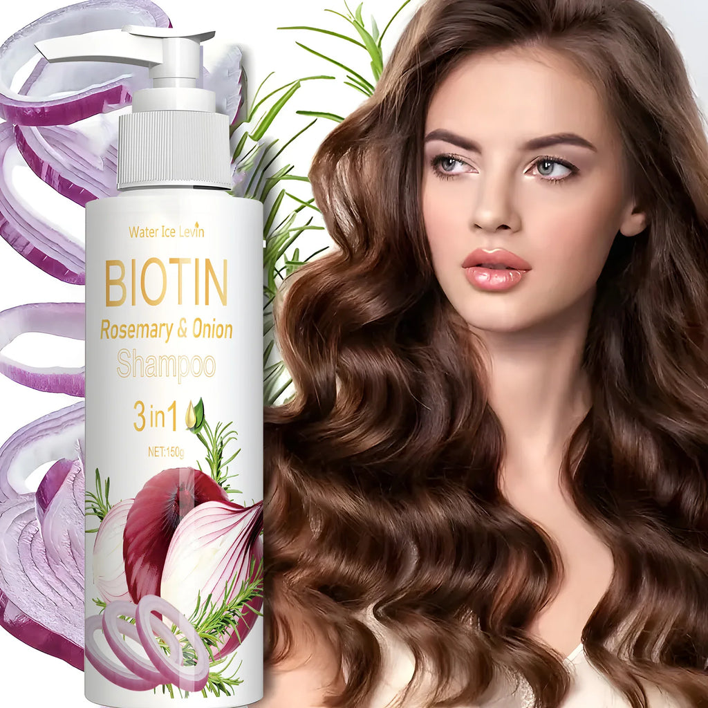 Biotin Rosemary & Onion 3 in 1 shampoo to strengthen hair roots, scalp repair, anti-thinning, moisturizing, thickening hair care Qme