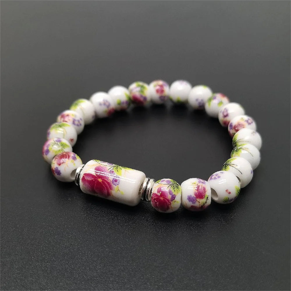 b21 Blue and White Porcelain Stretch Bead Bracelet for 8MM Ceramic Sunflower Plum Blossom Bead Bracelet Collect Jewelry Gifts Qme 5 18cm