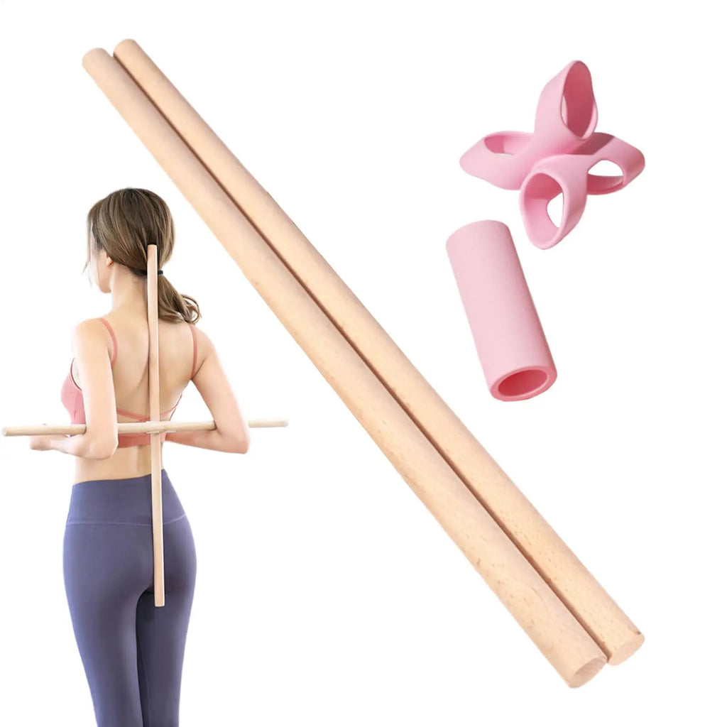 Yoga Stick 2 Pieces Pilates Stretching Pole Adult Hump Corrector Bar for Runners Beginners Professionals Home Office Gym Studio Qme