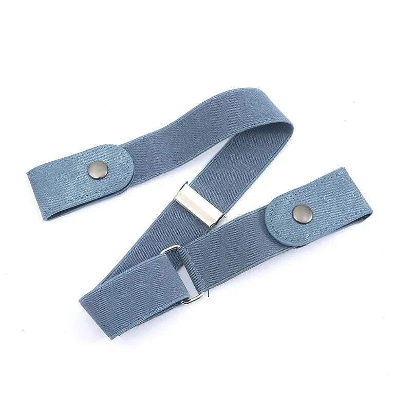 Canvas Adjustable Elastic Waist Band Invisible Belt Buckle-free Belts Qme light blue 60-65cm