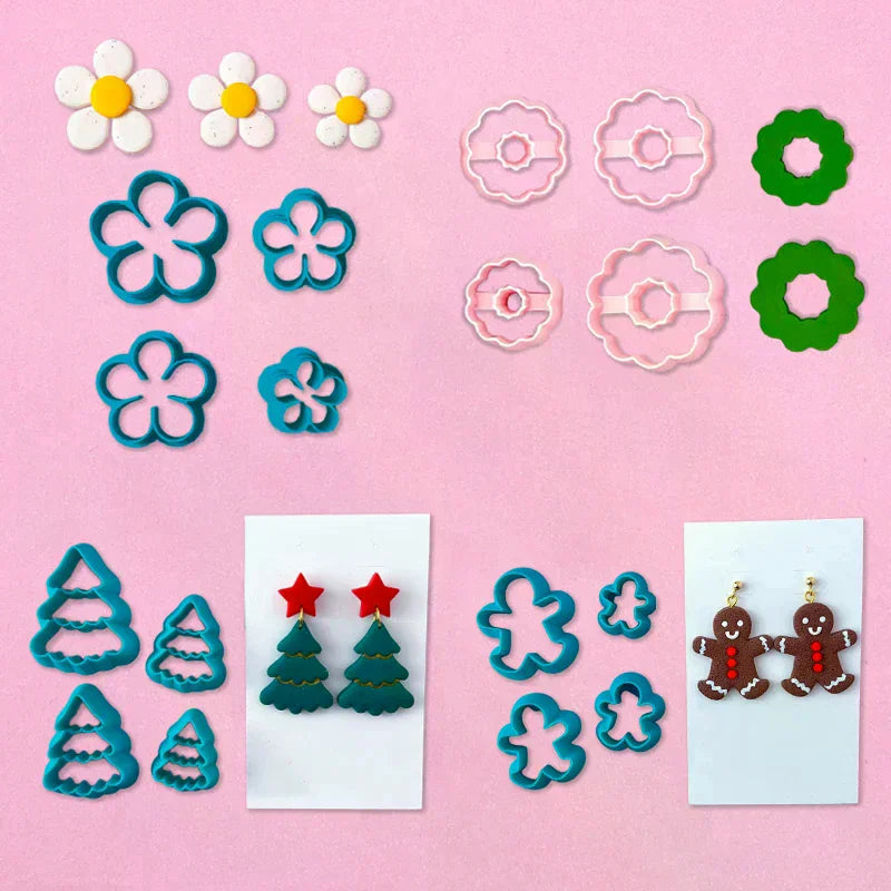 Christmas Tree Wreath Polymer Clay Cutters Earrings Necklaces Pendant Soft Clay Mold DIY Hand Tool Jewelry Cutting Die Molds Qme