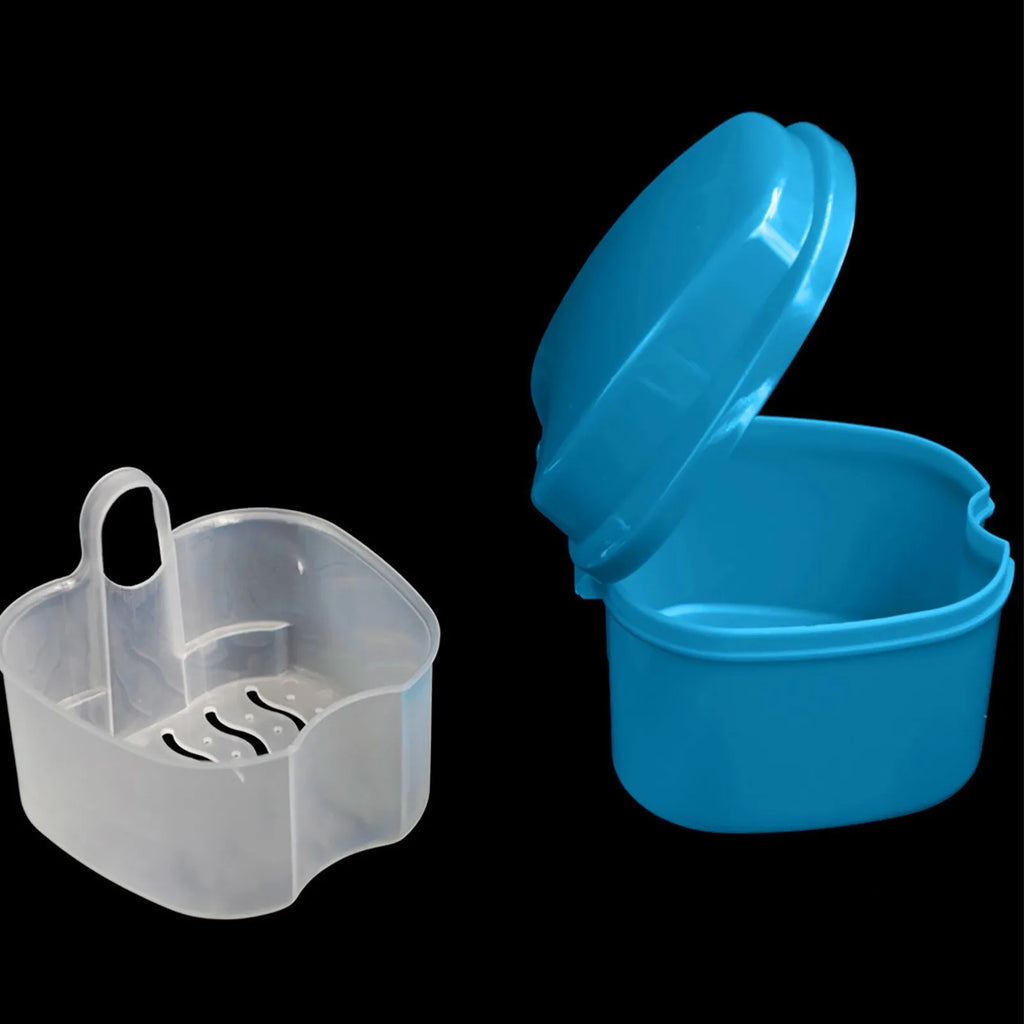 Plastic Denture Bath Box Organizer False Teeth Storage Box with Hanging Net Container Cleaning Artificial Teeth Cases Qme
