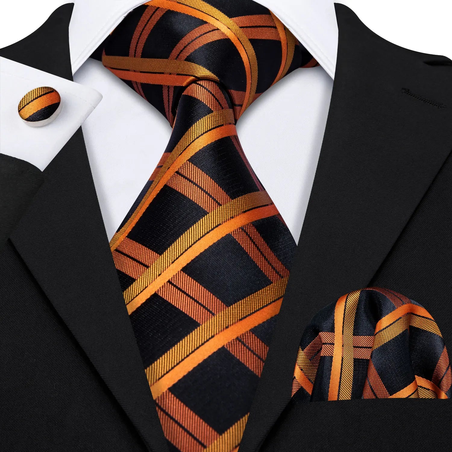 Complete Men's Tie Accessories Bundle: Classic Tie, Pocket Handkerchief, Cufflinks, Premium 3-in-1 Set for Office & Parties Qme DPTH-HT-LDSN0344