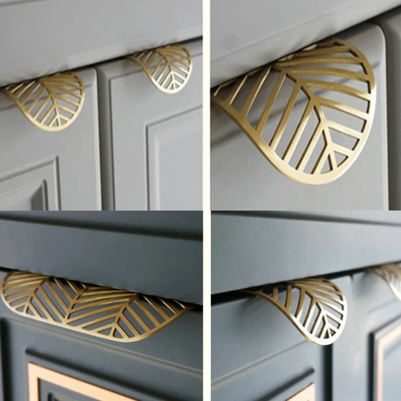 Leaf-shaped Modern Furniture Drawer Brass Handles Wardrobe Knob Door Qme