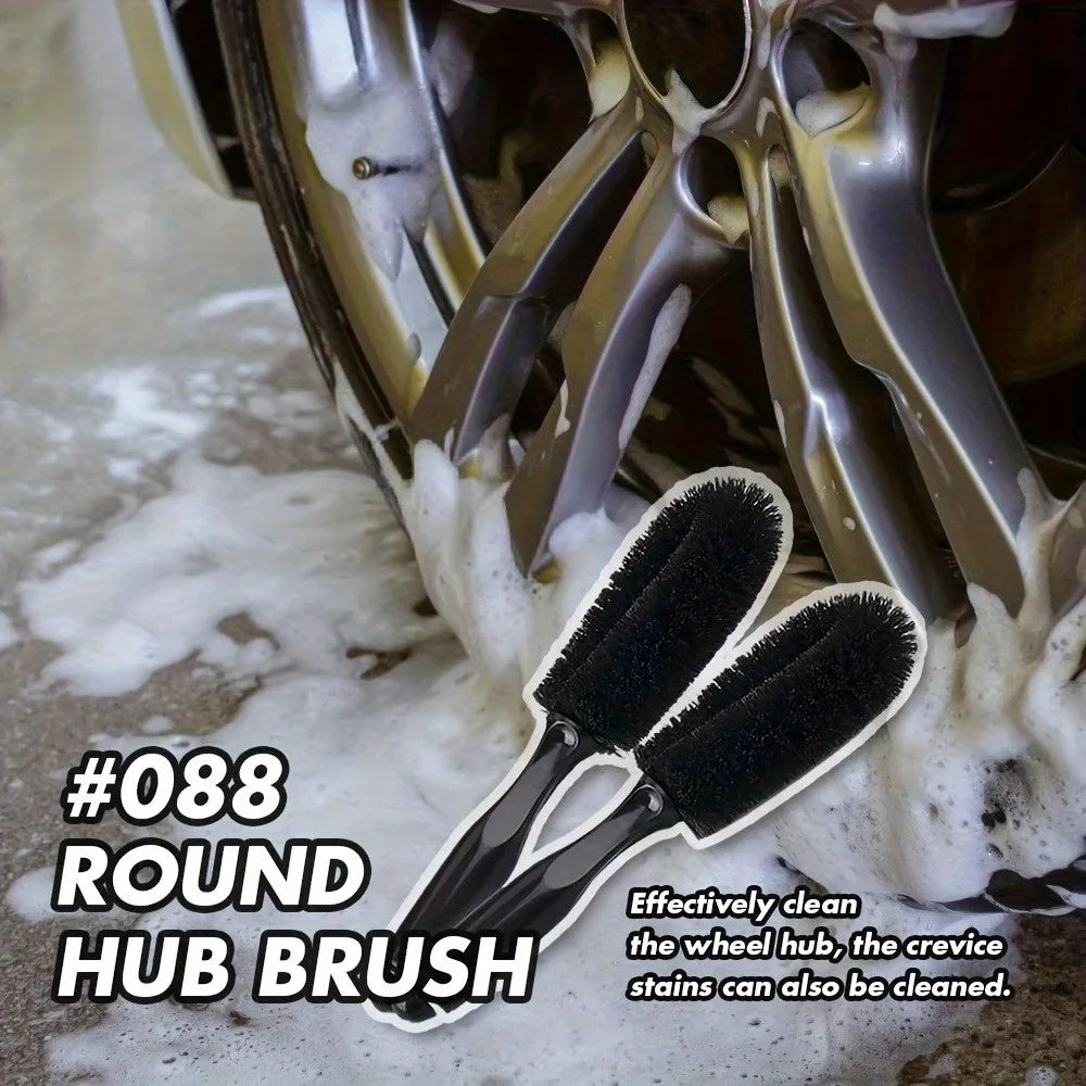 Black Round Head Wheel Hub Brush, Car Wash Cleaning Tool Car Hub Brush Underwire Dead Angle Washing Tire Cleaning Brush Qme