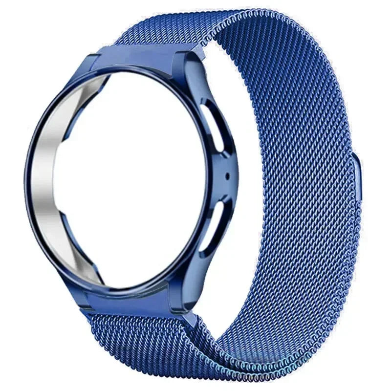 Strap + TPU Case For Samsung Galaxy Watch 6 Classic 43mm 47 42mm No Gaps Metal Bracelet Galaxy Watch Qme Blue MU Watch 6 40mm
