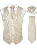 Men's Champagne Golden Paisley Suit Vest & Tie Set – Formal Waistcoat with Pocket Square, Perfect for Weddings Business Events Qme MJTZ0614 S
