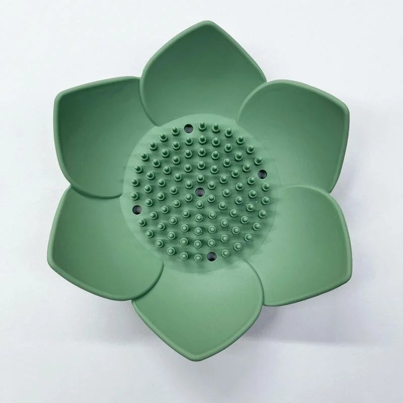 Creative Silicone Lotus Soap Holder Bathroom Soap Drain Box Non Perforated Lotus Shaped Soap Box Kitchen Soap Sponge Drain Box Qme