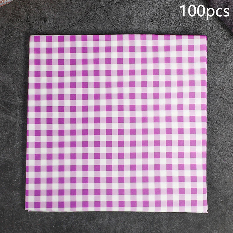 100Pcs Greaseproof Paper Liners Sandwich Wrapping Paper 7 Colors Wax Paper Sheets For BBQ Picnic Festival Party Fast Food Qme purple 100pcs