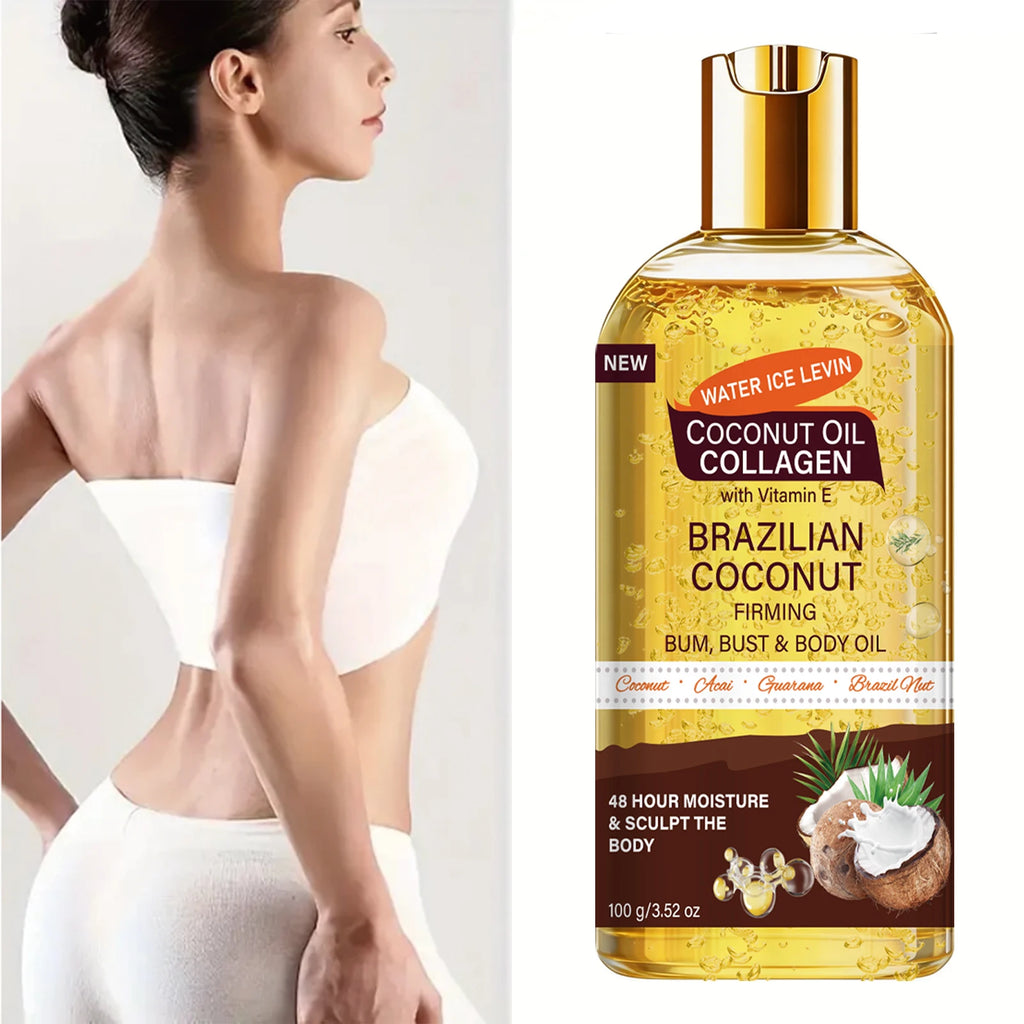 Brazilian Firming Body Oil - Coconut & Collagen, Moisturizing for Bum, Bust & Skin Qme