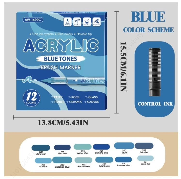 84 Colors Acrylic Paint Markers,1-5MM Brush Tip, With Direct-Liquid Ink System, For Stone, Glass, DIY Crafts Art Supplies Qme 12 colors - C
