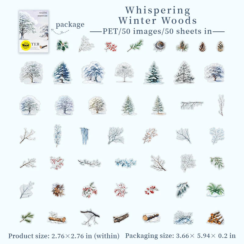 50pcs Seasonal Tree Scenery Stickers for Journal DIY Scrapbook Phone Laptop Case Decoration Notebook Planner Craft Supplies Qme winter